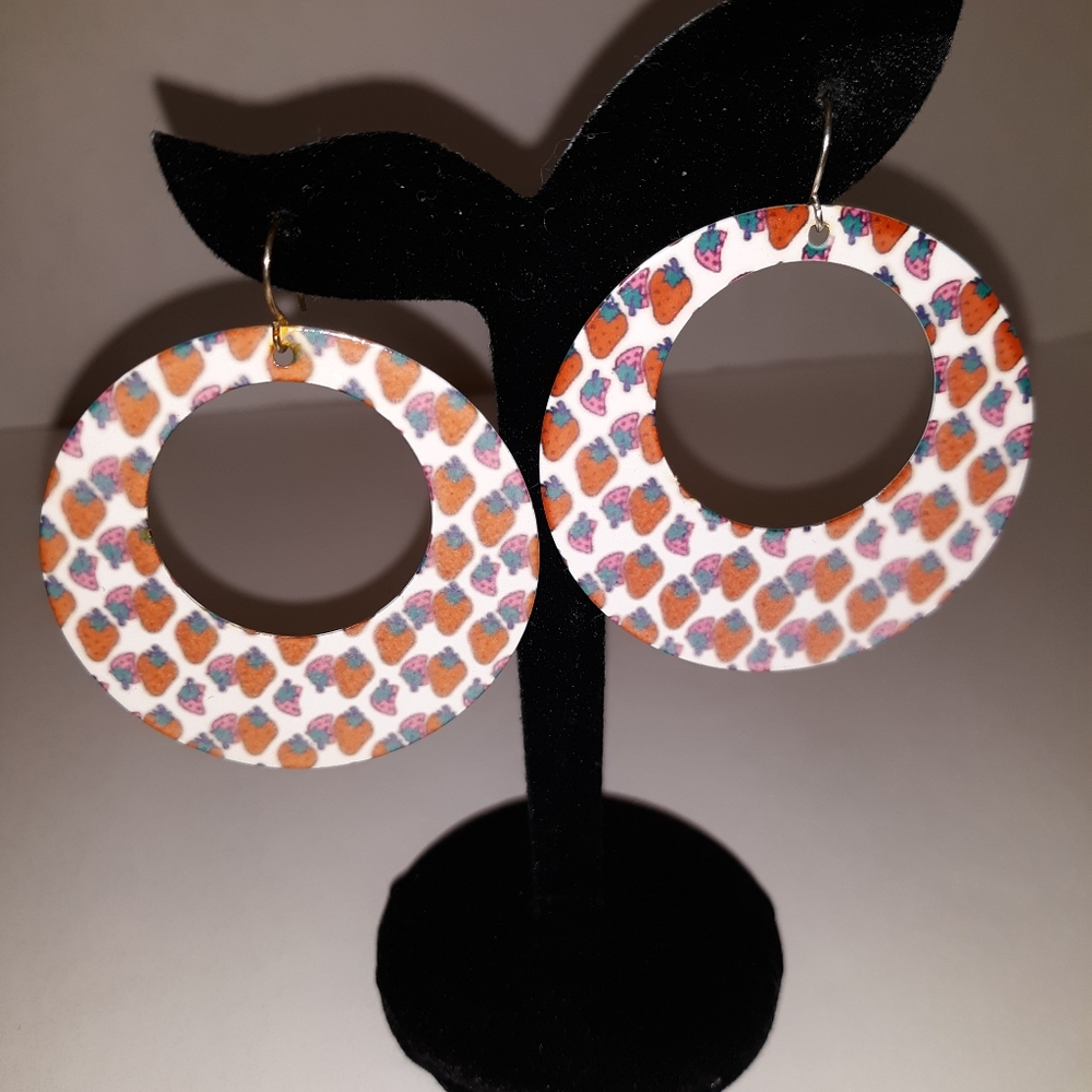 Strawberry Print Hoop Earrings